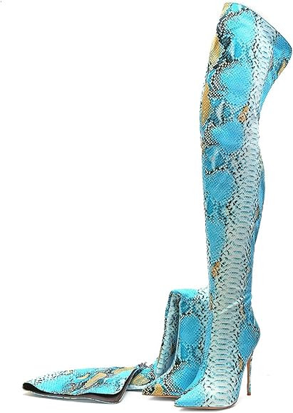 LZNBHH Women Sexy Mixed Colors Snakeskin Printing Super High Heel Back Zipper Thig High Pointed Toe  | Amazon (US)