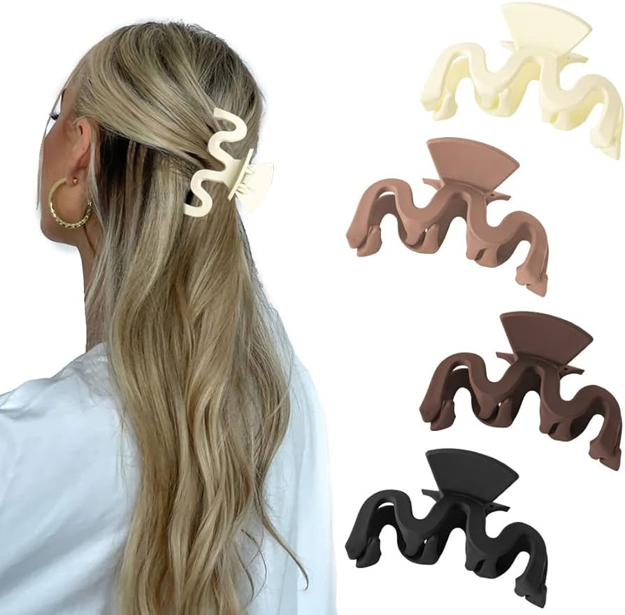 Bmobuo Hair Clips 4PCS Wavy Neutral Hair Clips Hair Claw Clips 3.5" Matte Hair Clips Claw Clips f... | Amazon (US)