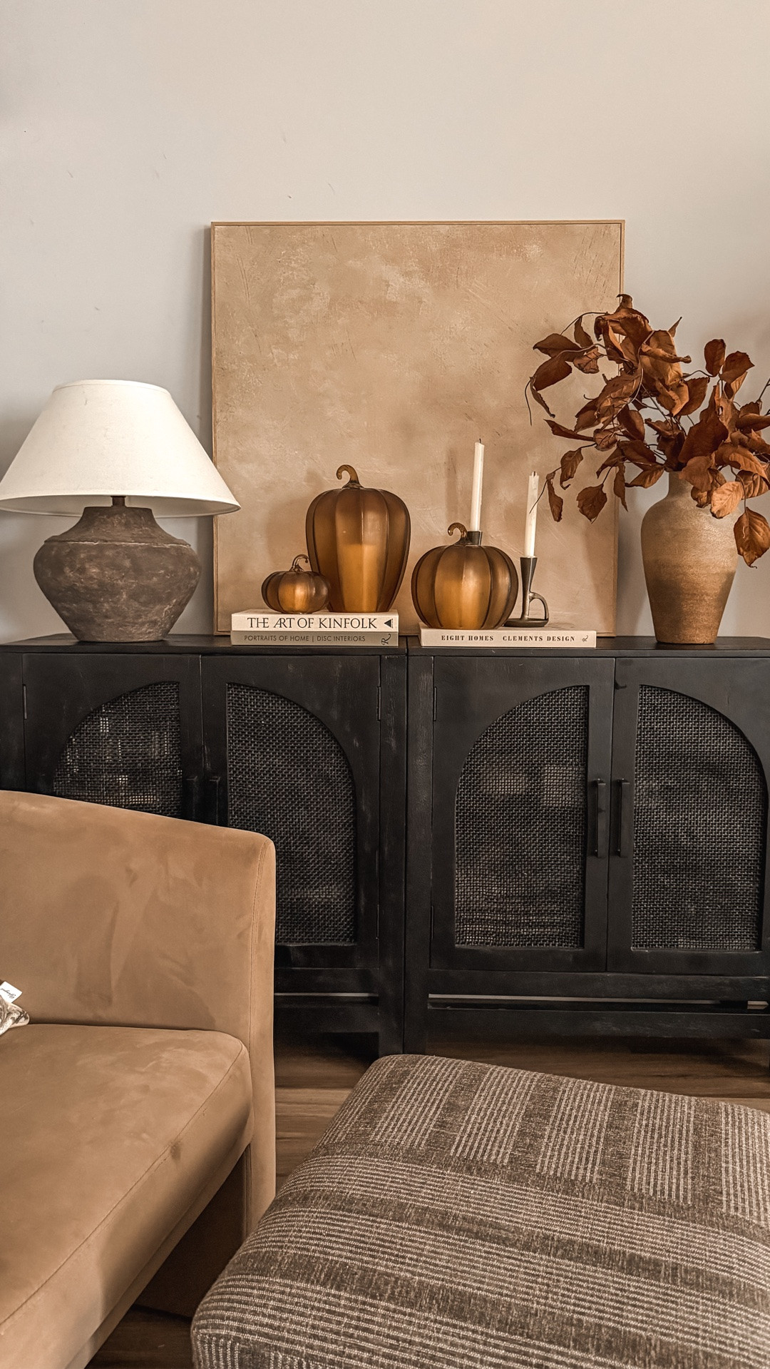 The gorgeous amber pumpkins claimed their spot on our living room sideboard! They’re beautiful as is, but with the lit pillar candles, they become absolutely magical✨I’m so in love with the whole look! 

Come back to see what space I’ll be tackling next for the season!

Fall decor, fall styling, living room styling, entryway, sideboard styling, console styling, seasonal decor, faux pumpkins, cozy home finds, vase styling, fall stems, faux florals, candles, neutral home decor

#LTKHome #LTKSeasonal #LTKSaleAlert