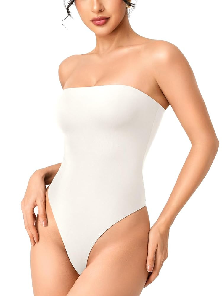 YEOREO Hyperflex Strapless Bodysuit Tube Top Off Shoulder Double Lined Thong Bodycon Slim Fit Sum... | Amazon (US)