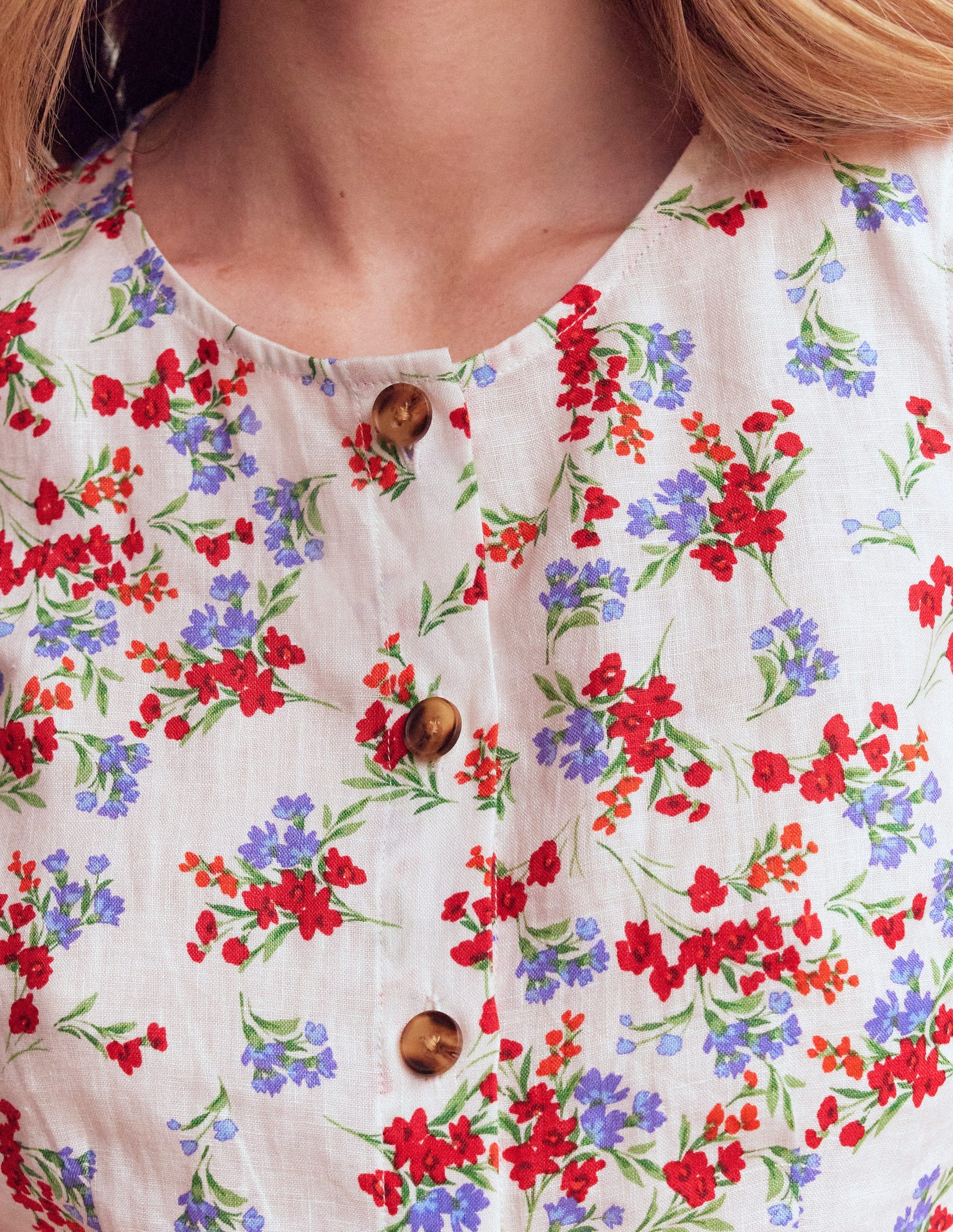 Andrea Linen Shell Top-Ivory, Bloom Scatter | Boden (US)