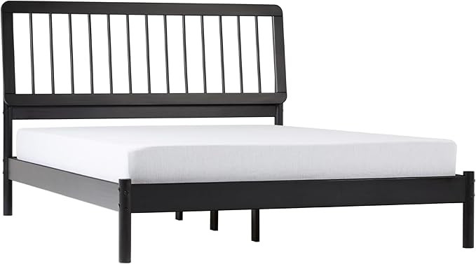 Walker Edison Clemente Mid-Century Modern Spindle Headboard Queen Bedframe, Queen Size, Black | Amazon (US)