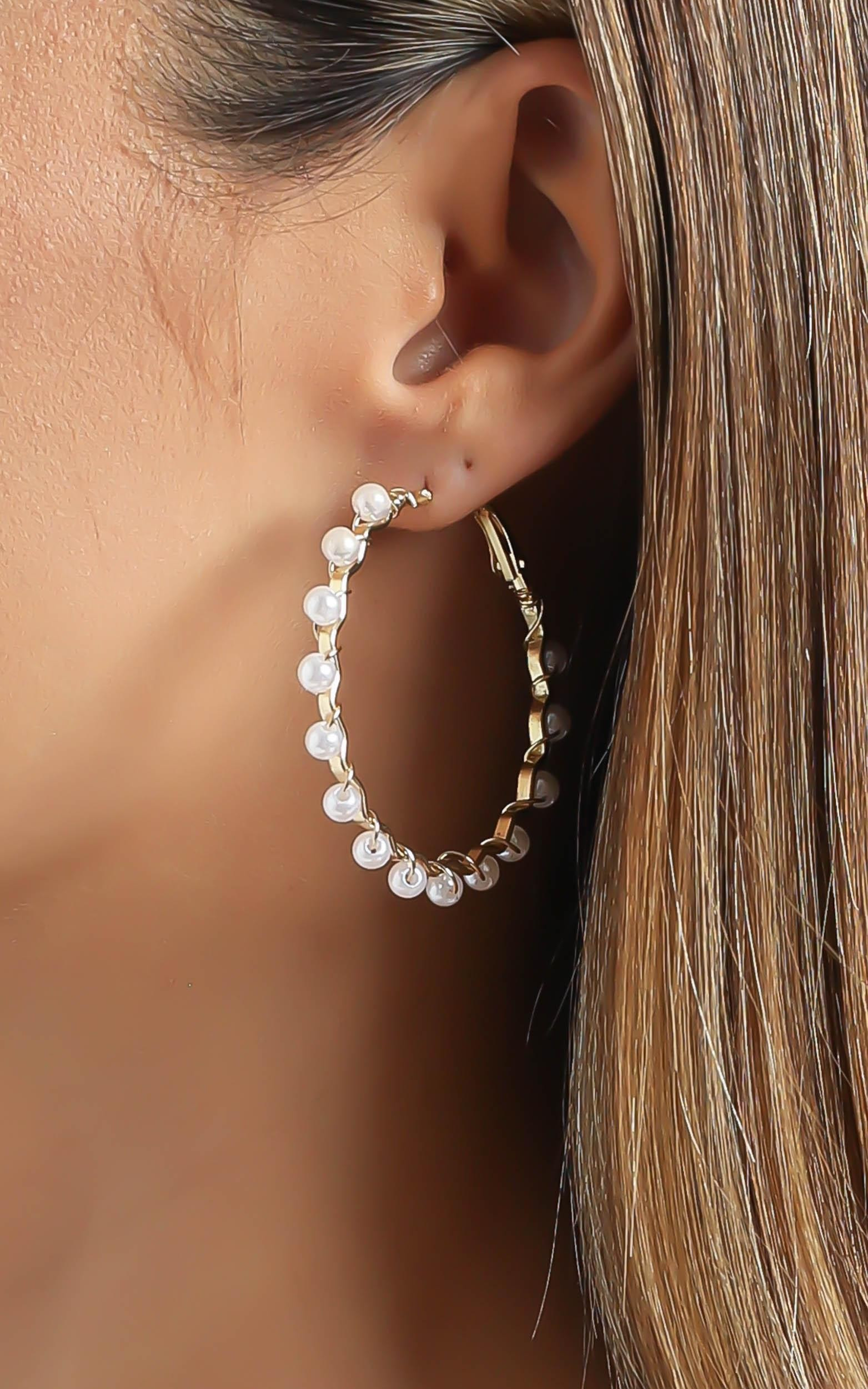 Hoop Earrings with Pearls in Gold | Showpo | Showpo - deactived