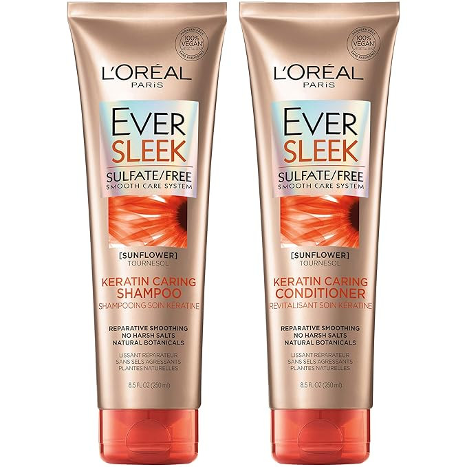 L'Oréal Paris Hair Care EverSleek Keratin Caring Sulfate Free Shampoo & Conditioner Kit, Smooths... | Amazon (US)