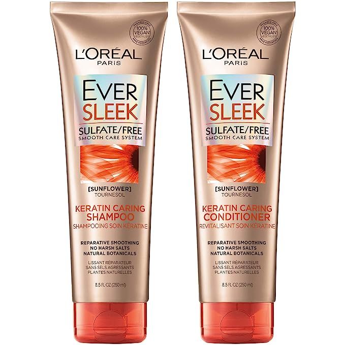 L'Oréal Paris Hair Care EverSleek Keratin Caring Sulfate Free Shampoo & Conditioner Kit, Smooths... | Amazon (US)