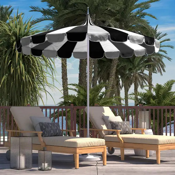 California Umbrella 8.5' Pagoda Series Patio Umbrella White Aluminum Pole Push Lift Sunbrella Nat... | Bed Bath & Beyond