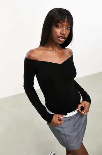 ASOS DESIGN Off the Shoulder Long Sleeve Bodysuit | Nordstrom | Nordstrom