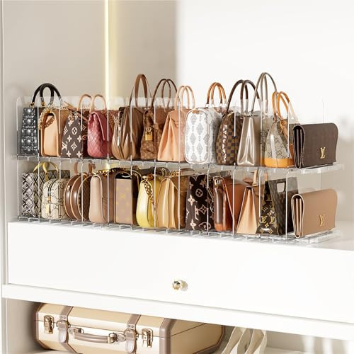 MSHOMELY Bag & Purse Organizer for Closet Stackable Acrylic Shelf Dividers for Closet Organization, Clear Handbag Purse Storage Organizer Divider, Keep Clutch, Wallet, Pocketbook Upright, 6 Pack | Amazon (US)