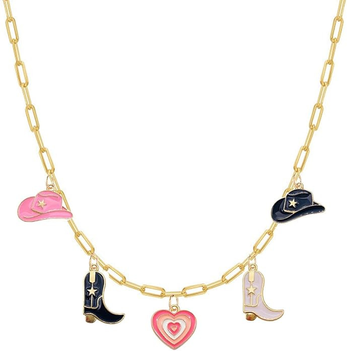 Aktully Cowgirl Boot Necklace Western Cowboy Boots Necklace 14K Gold Plated Cowboy Hat Pendant Ne... | Amazon (US)