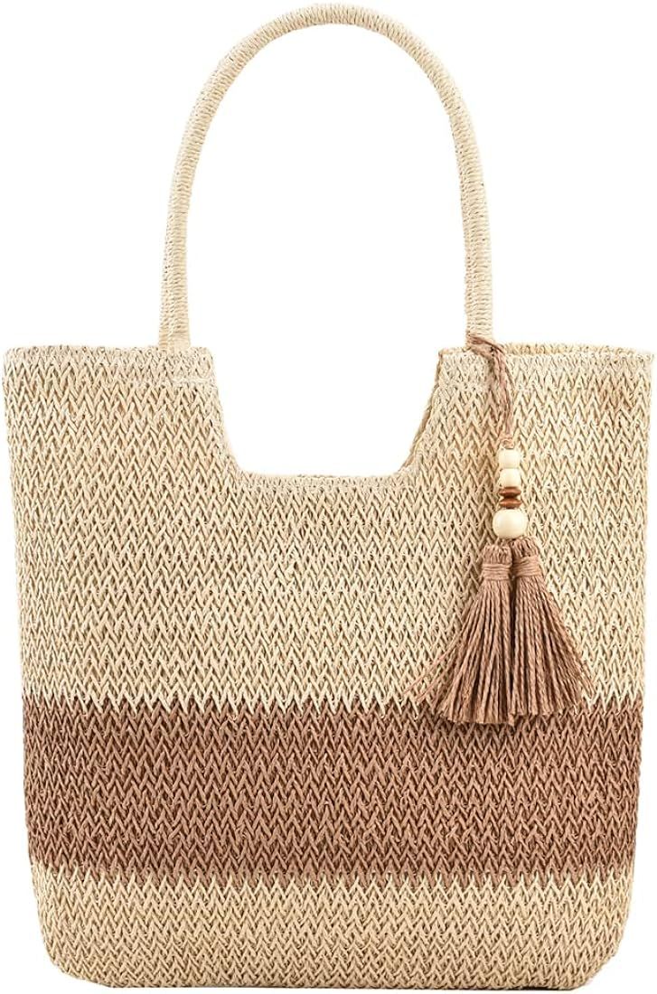 JQWSVE Straw Bag for Women Summer Beach Bag Soft Woven Tote Bag Large Rattan Shoulder Bag Straw T... | Amazon (US)
