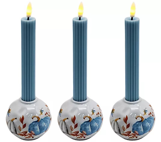 Temp-tations Set of 3 Taper Holders with Flameless Candles | QVC
