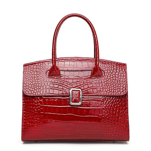 Genuine Cowhide Women's Handbag Purse Glossy Crocodile Pattern Tote Bag Commute Storage Shoulder Crossbody Styles (red) | Amazon (US)