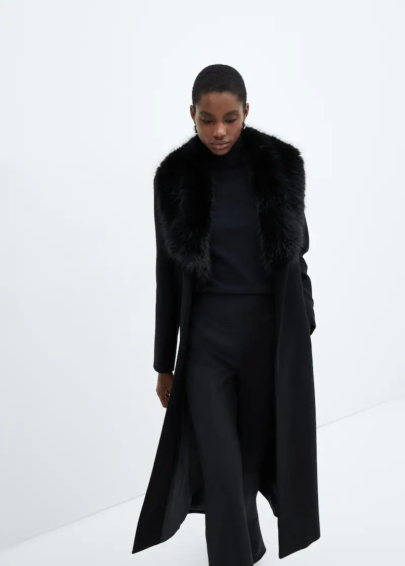 Detachable wool coat with fur-effect collar -  Women | Mango USA | MANGO (US)