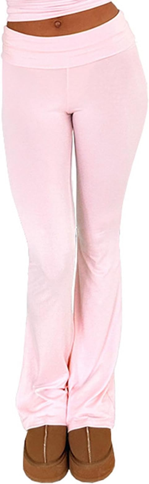 qfmqkpi Women Casual Fold Over Flare Leggings Y2k Low Rise Slim Fit Bootcut Pants Yoga Sweatpants | Amazon (US)