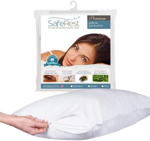 SafeRest Premium Hypoallergenic Bed Bug Proof Zippered Waterproof Pillow Protector (1) King Size | Amazon (US)
