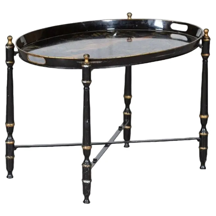 Mid-Century Italian Chinoiserie Iron Tole Ware Tray Table, 1950s | Chairish