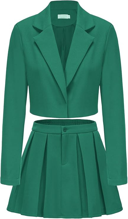 EXLURA Women's Long Sleeve Blazer Suit Sets with Pleated Mini Skirt Fall 2 Piece Outfits Trendy Y... | Amazon (US)