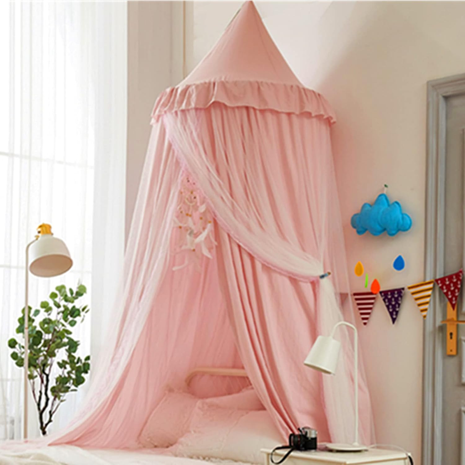 VETHIN Bed Canopy for Kids with Lights,Double Layer Princess Round Dome Children Dreamy Mosquito ... | Amazon (US)