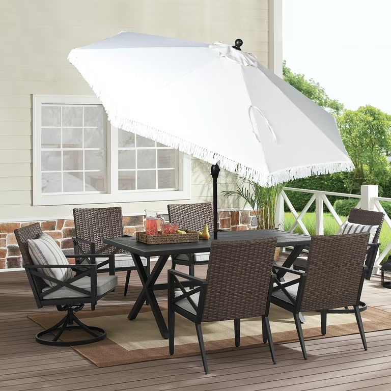 Better Homes & Gardens Outdoor 9' Cream Ventura Fringe Round Crank Premium Patio Umbrella - Walma... | Walmart (US)