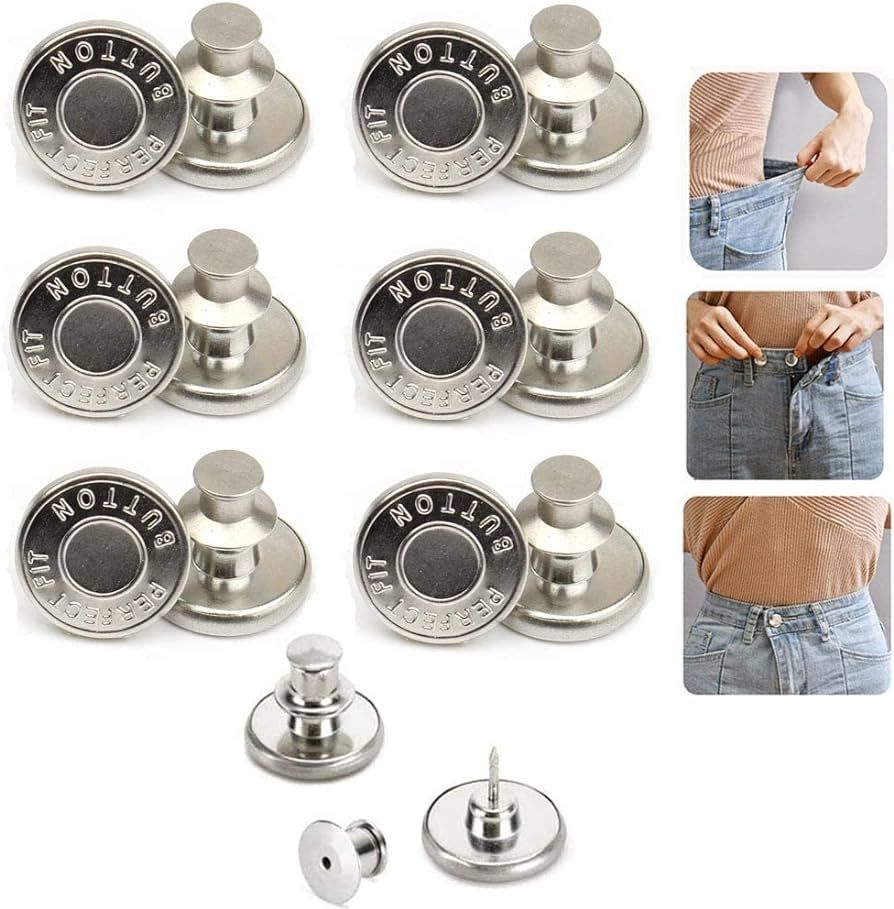 6PCS Perfect Fit Instant Button, Instant Buttons, Jean Replacement Buttons Removable Button No Se... | Amazon (US)