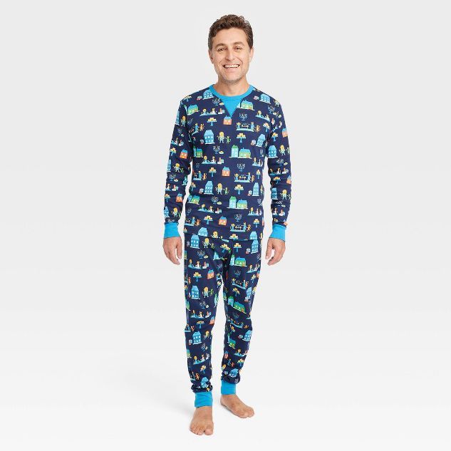 Men's Hanukkah Lions Print Matching Family Pajama Set - Navy Blue | Target