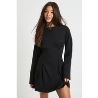 boohoo Women's Cinched Balloon Sleeve Mini Dress in Black | Size: 12 | Denim/Cotton/Elastane | boohoo (US & Canada)