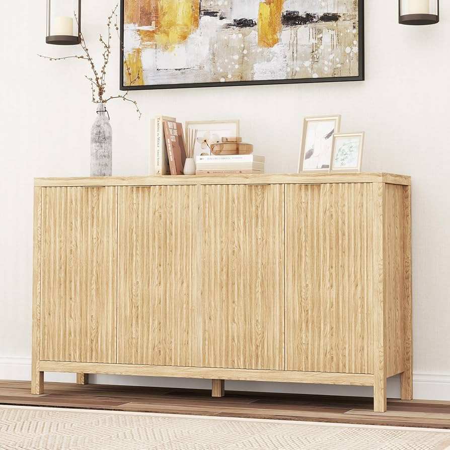 Real Relax Fluted Buffet Cabinet with Storage, Modern Sideboard with 4 Doors, 3 Adjustable Shelve... | Amazon (US)
