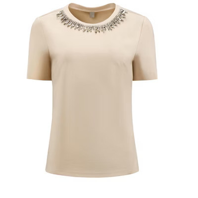 INSPIRE CHIC Women's Summer Round Neck Short Sleeve Rhinestone Decor Blouse Beige Medium | Target