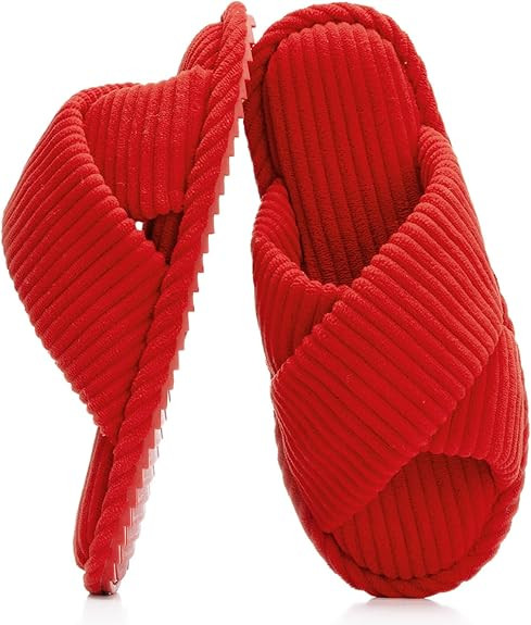 GOEWY Slippers for Women Memory Foam House Bedroom Corduroy Crossbands Open Toe Slides Sandals Sh... | Amazon (US)