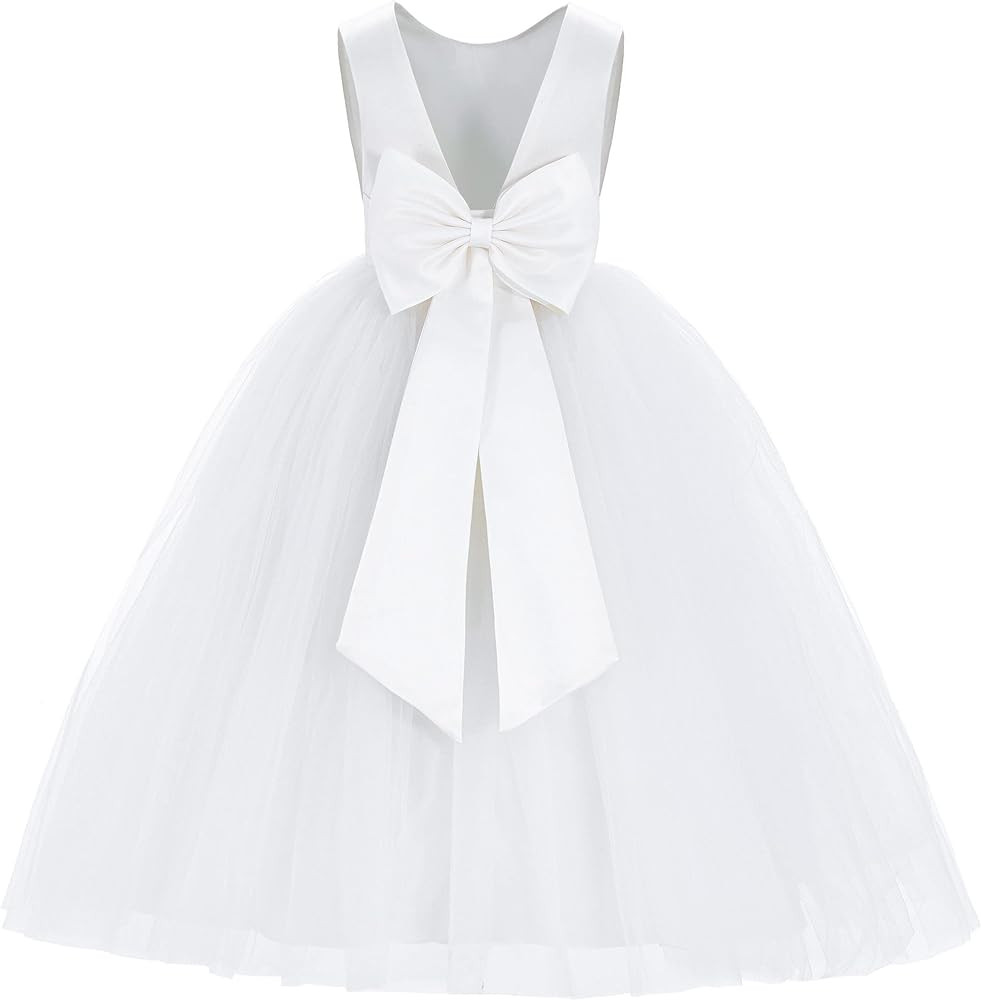 ekidsbridal V-Back Satin Flower Girl Dress Toddler Communion Gown Formal Dresses 219 | Amazon (US)