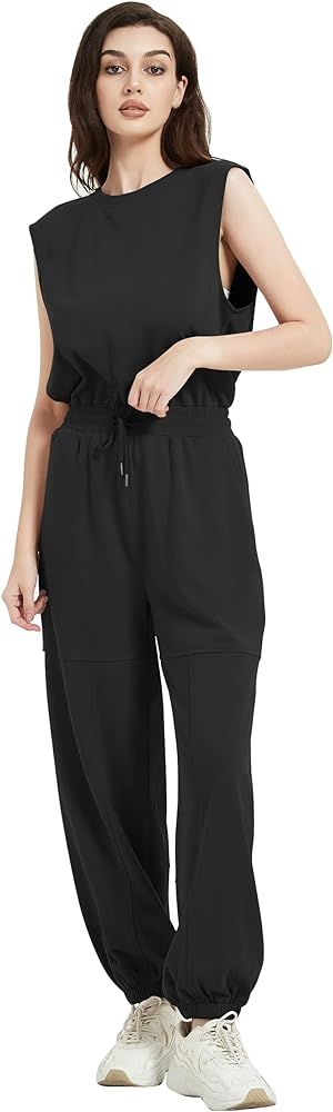 COZYPOIN Women Casual Jumpsuits One Piece Outfits Sleeveless Loose Long Pants Romper | Amazon (US)