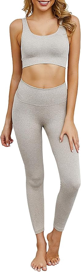 OLCHEE Women's 2 Piece Tracksuit Workout Outfits - Seamless High Waist Leggings and Stretch Sport... | Amazon (US)