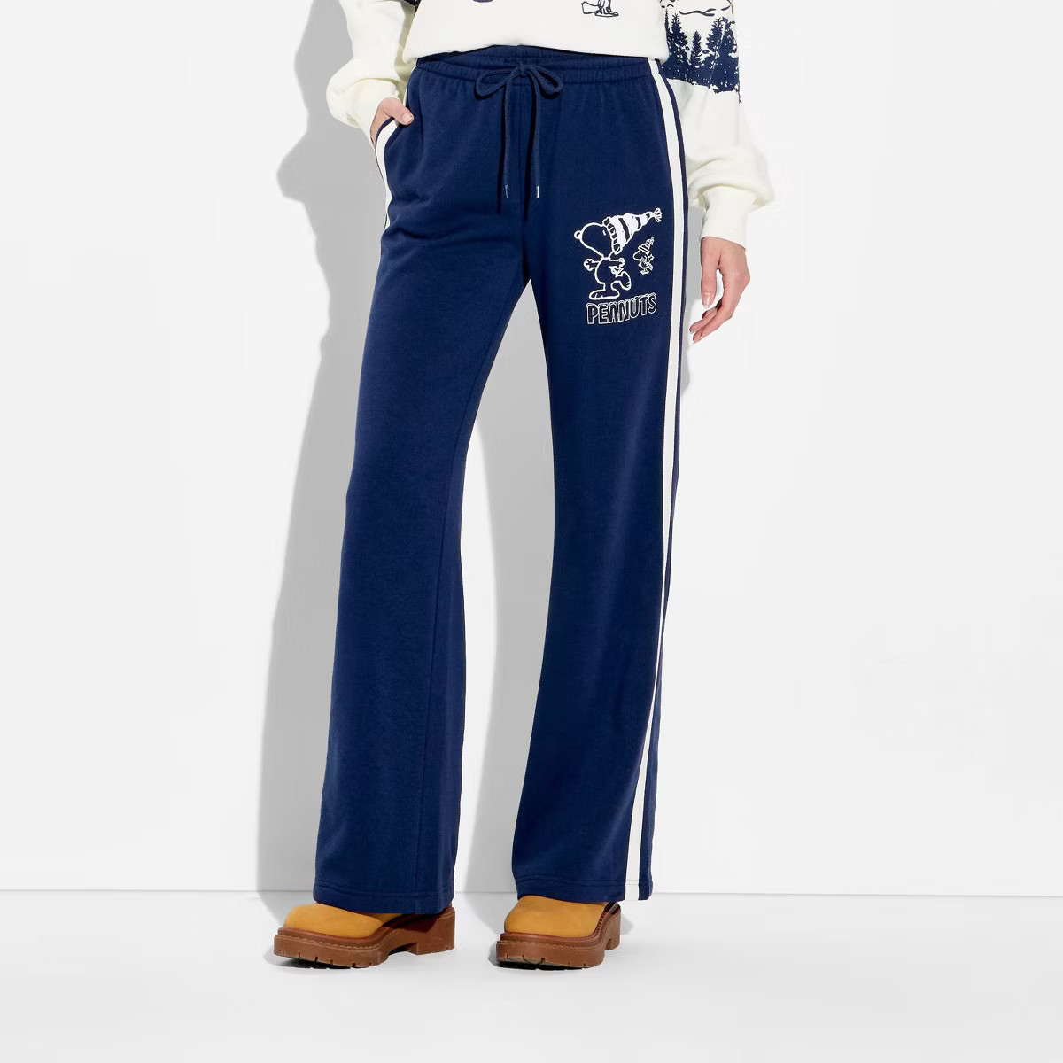 Women's Snoopy Wide Leg Graphic Pants - Navy Blue M | Target