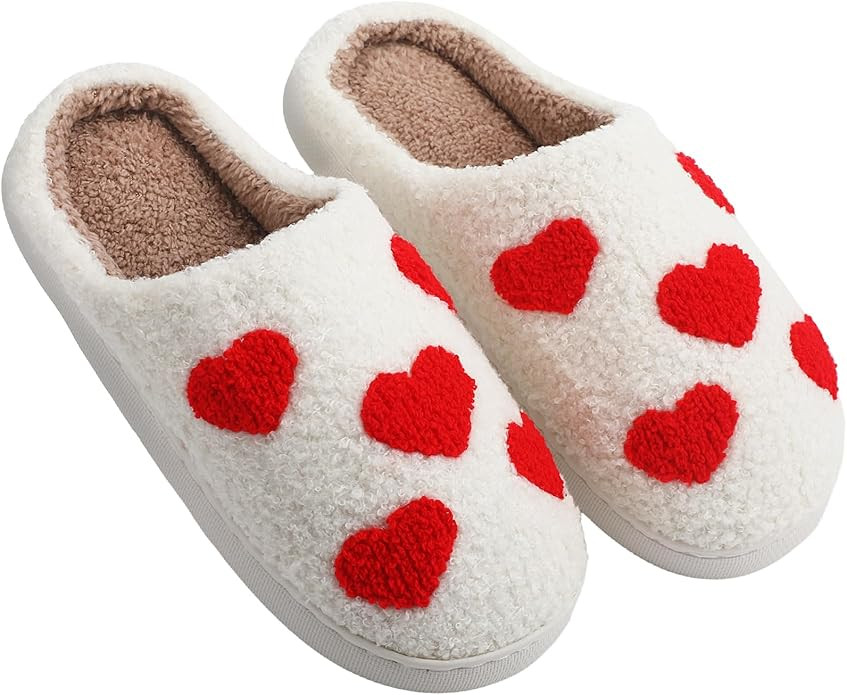 Valentines Heart Slippers for Women Valentines Day Plush Slippers Non Skid House Slippers for Gal... | Amazon (US)