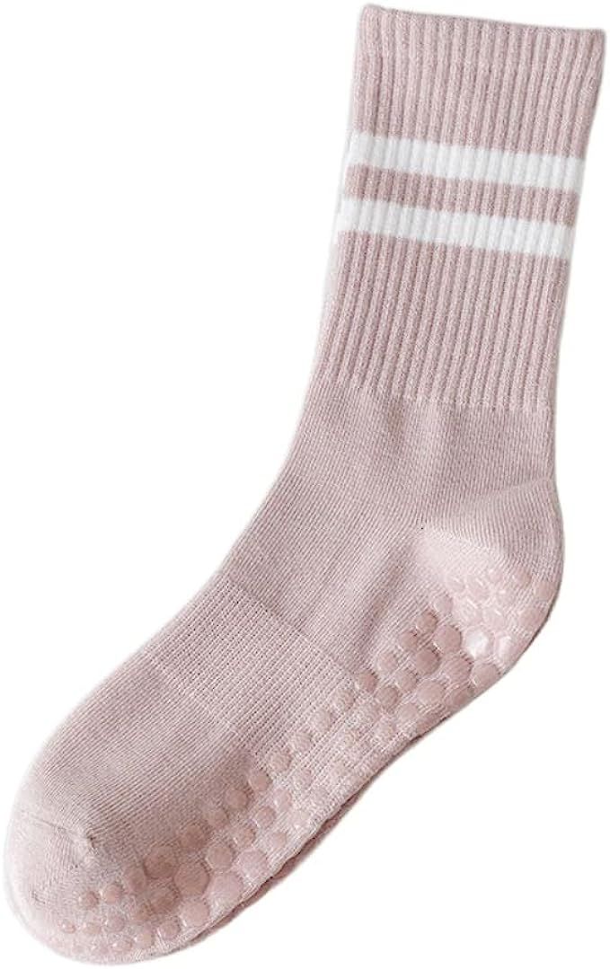 Yoga Socks with Grips for Women, Cotton Mid-tube Bottom Cushioned Socks Non Slip Grip Socks for Y... | Amazon (US)