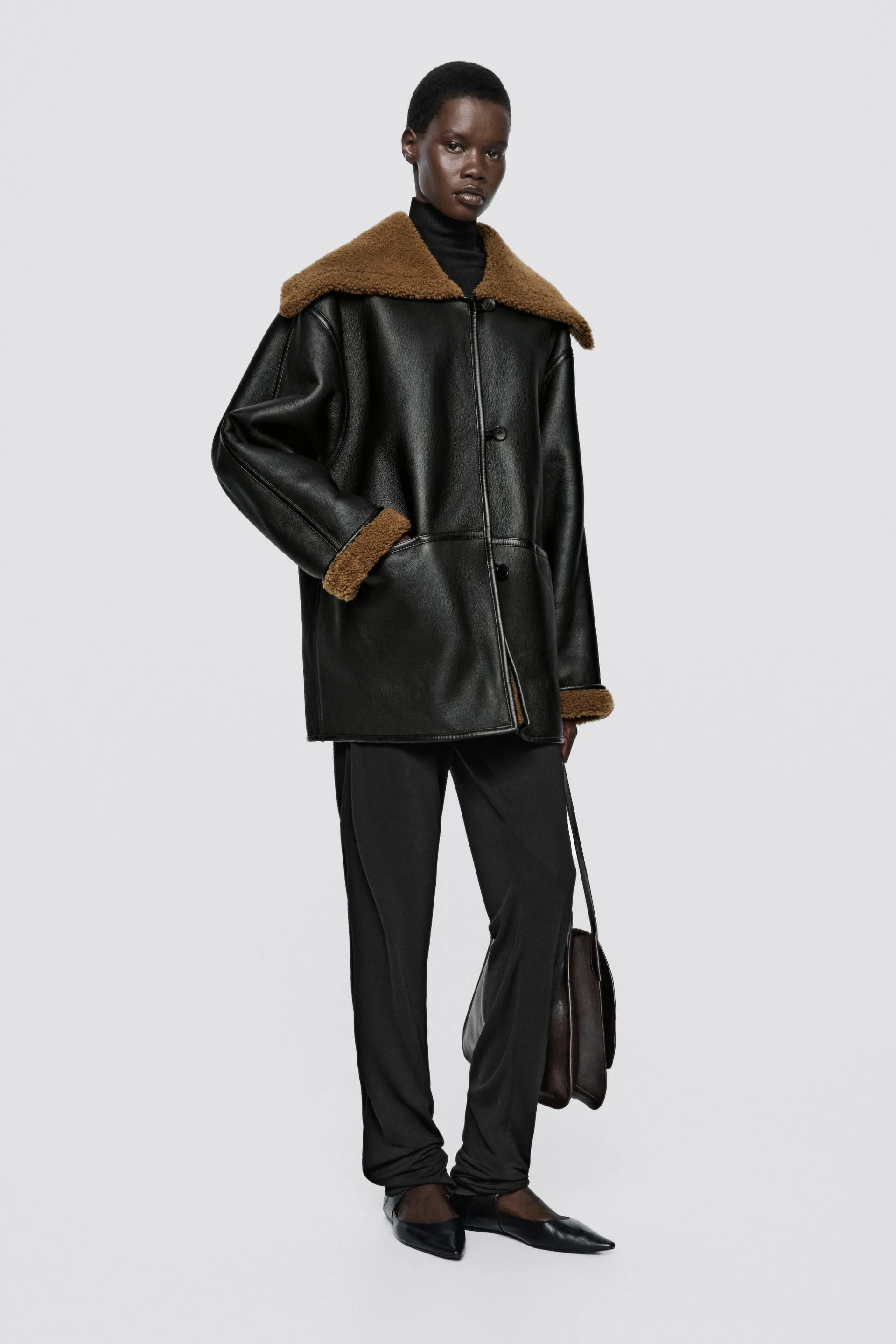 Leather mouton with fur - LIMITED EDITION - BROWN | Massimo Dutti US