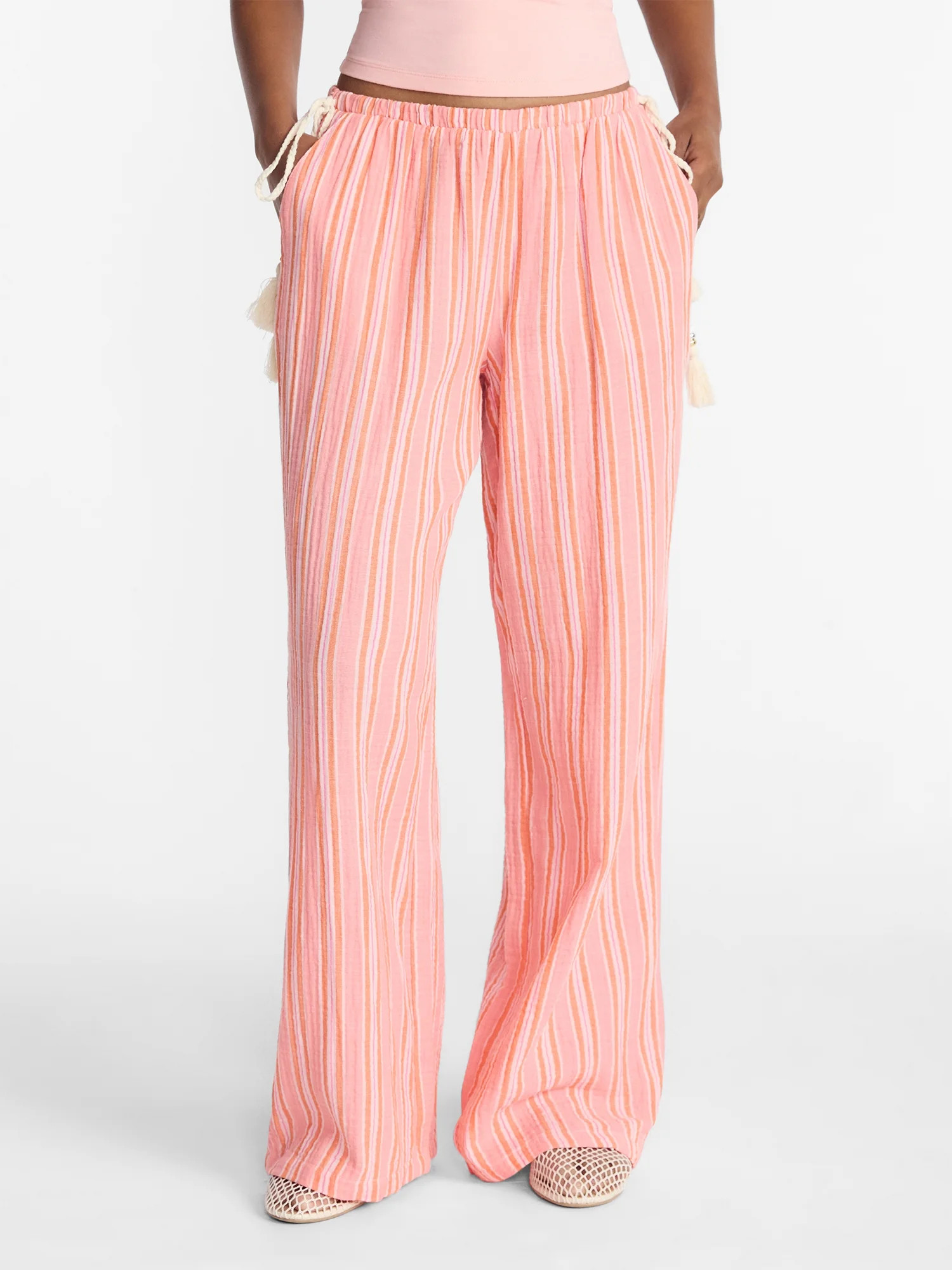 No Boundaries Cotton Gauze Side Tie Beach Pants, 31.5" Inseam, Women's XXS-4X - Walmart.com | Walmart (US)