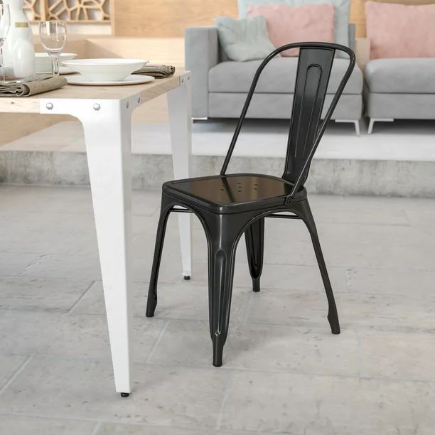 Emma + Oliver Commercial Grade Black Metal Indoor-Outdoor Stackable Chair | Walmart (US)