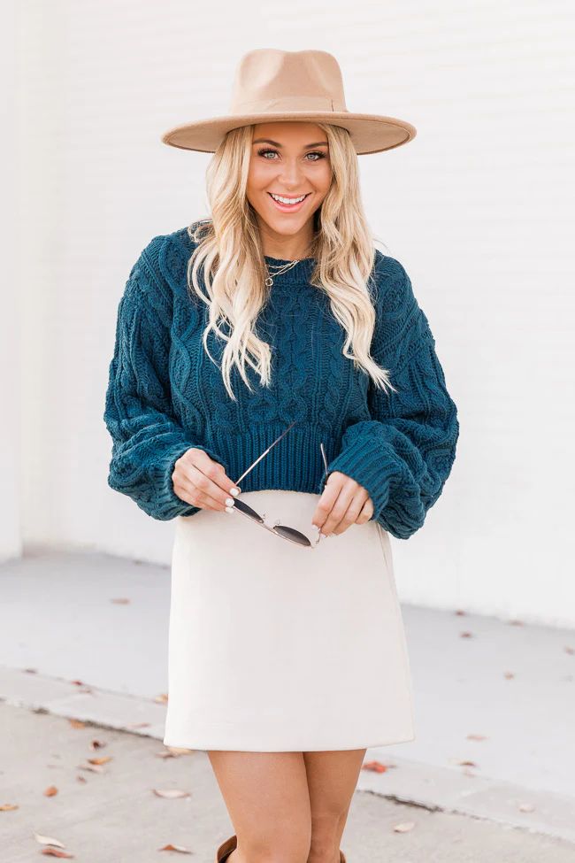 Enjoy The Day Dark Teal Cropped Cutout Back Sweater | The Pink Lily Boutique