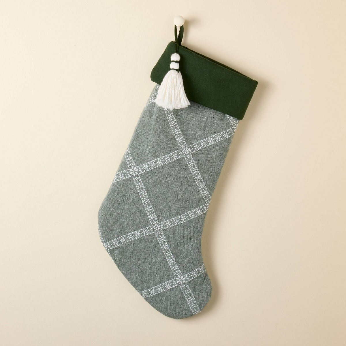 21" Lattice Woven Christmas Stocking Tonal Green - Hearth & Hand™ with Magnolia | Target