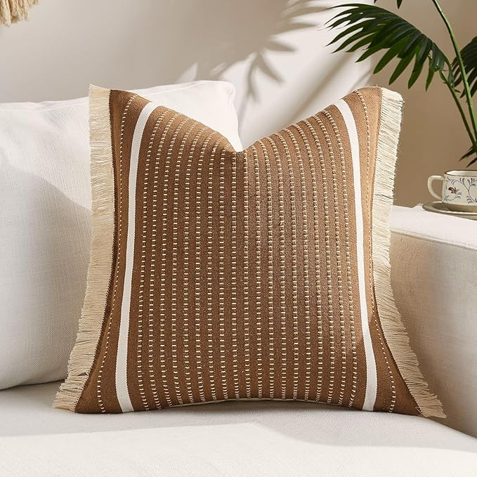 Vintage Decor Brown Decorative Throw Pillow Cover 18x18 with Tassels 1 Pack, Boho Home Decor Brow... | Amazon (US)