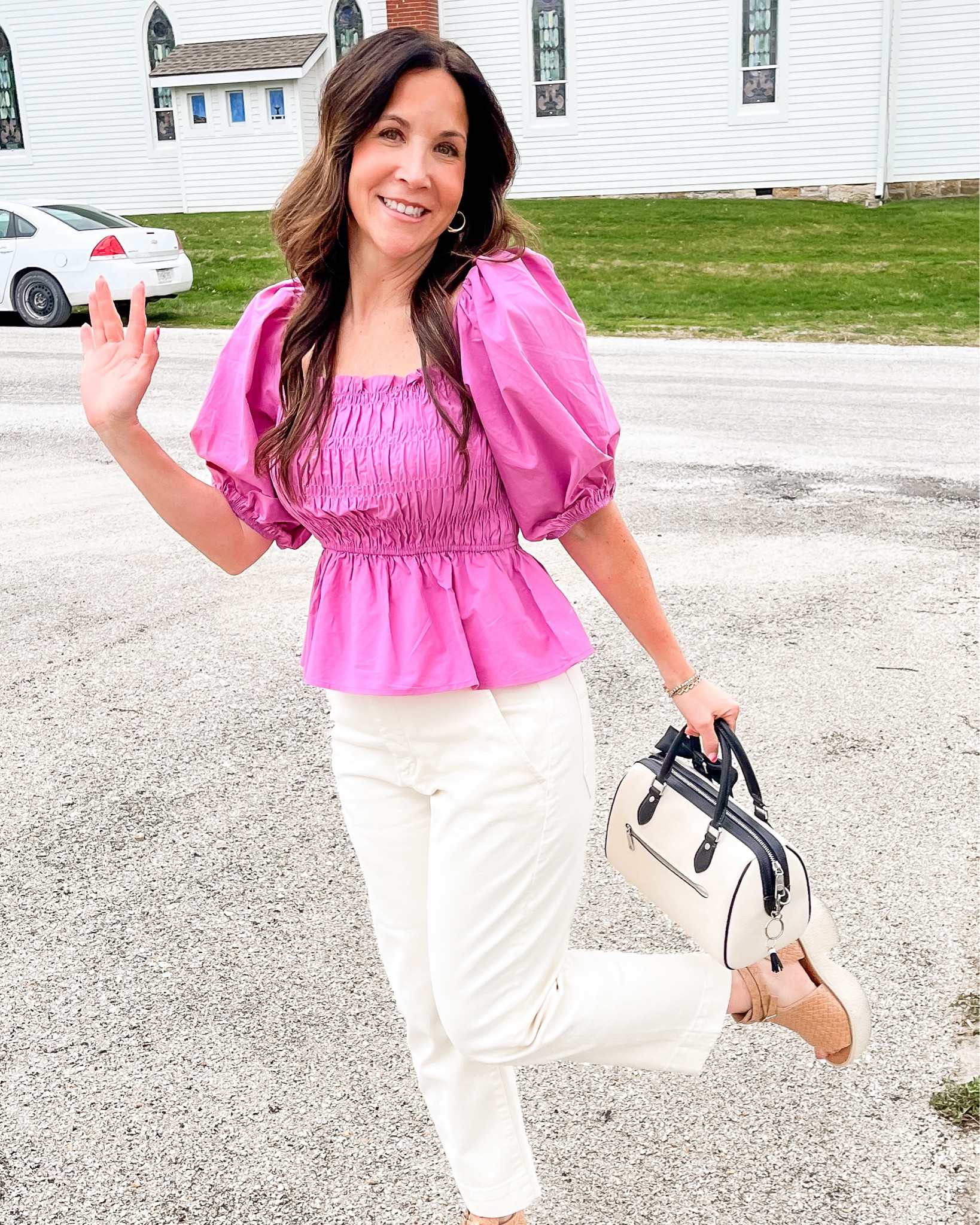 Favorite high rise jeans for spring from Böhme.  Jeans are stretchy, size down 2 sizes.  Cute, pink peplum top, puff sleeve top.  Simple spring outfit. 

#LTKfindsunder100 #LTKSeasonal #LTKstyletip