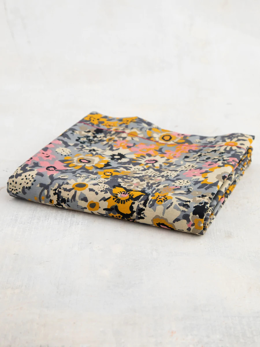 Mixed Print Soft Cotton Flat Sheet - Grey Floral | Natural Life