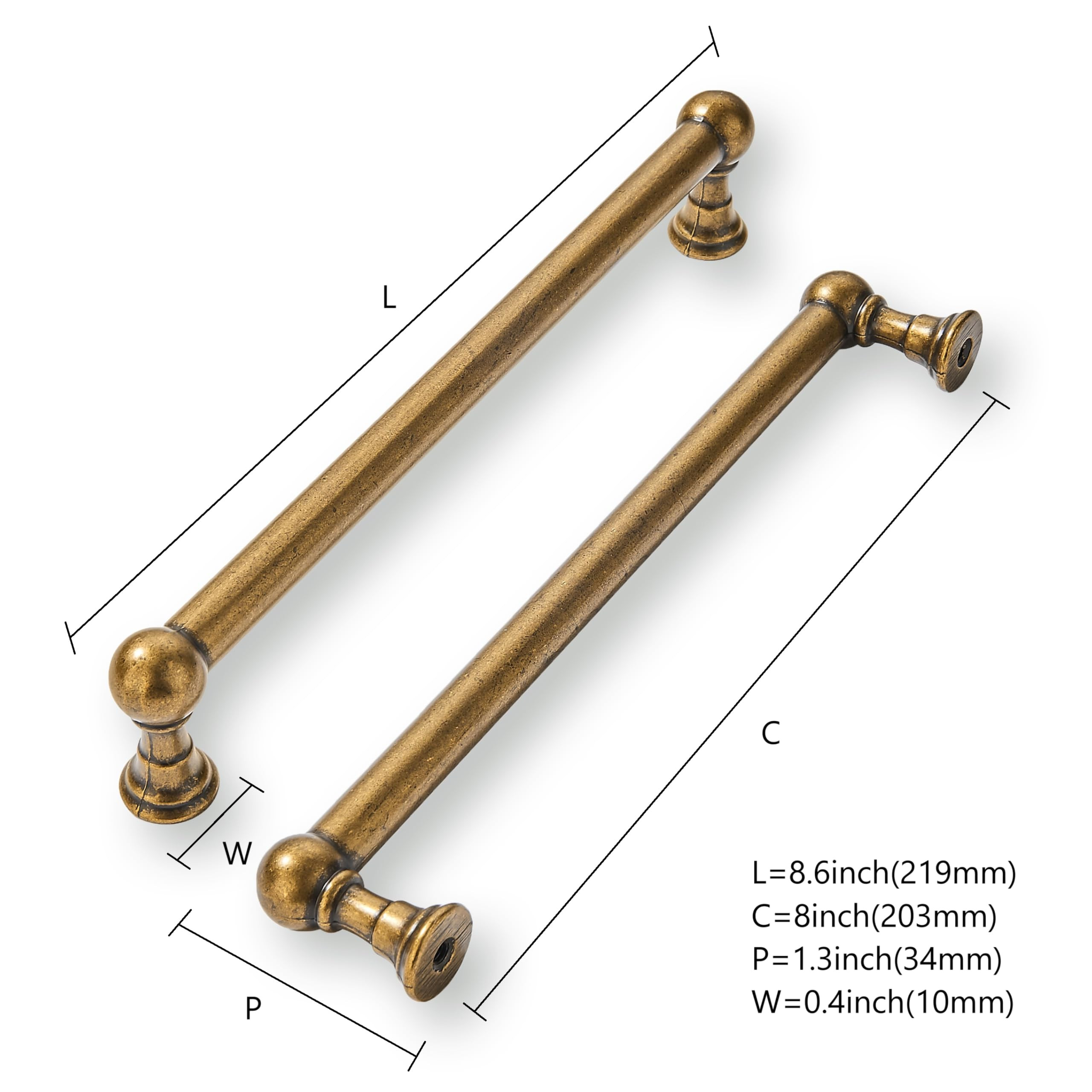 khtumeware 2 Pack 8 Inch Hole Center Antique Brass Cabinet Pulls Heavy Duty Solid Cabinet Handles... | Amazon (US)