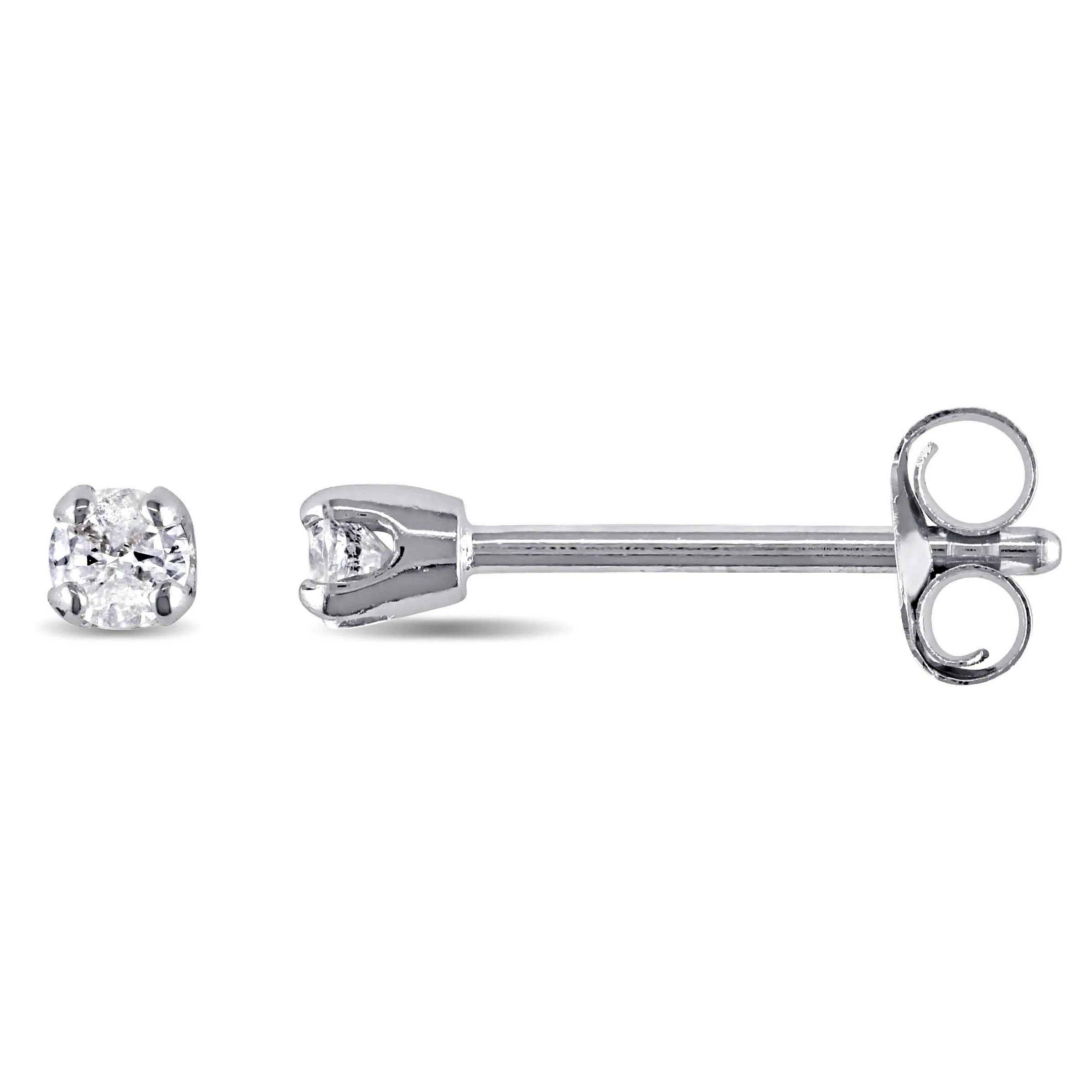 Miadora 14k White or Yellow Gold 1/10ct TDW Round Diamond Stud Earrings - White | Bed Bath & Beyond