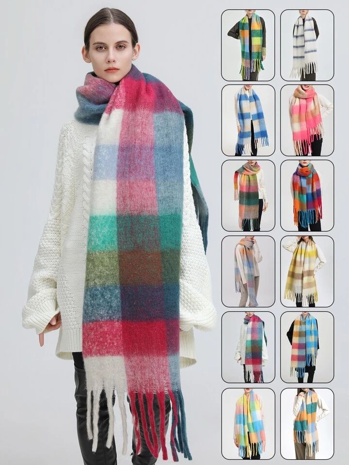 1pc Women's Colorful Plaid Warm And Trendy Scarf, Suitable For Daily Use | SHEIN