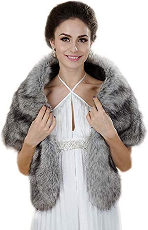 Aukmla Wedding Faux Fur Shawls and Wraps Bride Bridesmaids Fur Stoles Winter Cover Up Bridal Fur ... | Amazon (US)