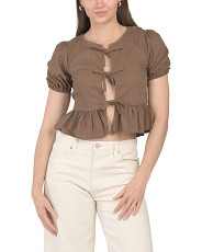 Linen Blend Tie Front Blouse | Short Sleeve Tops | Marshalls | Marshalls