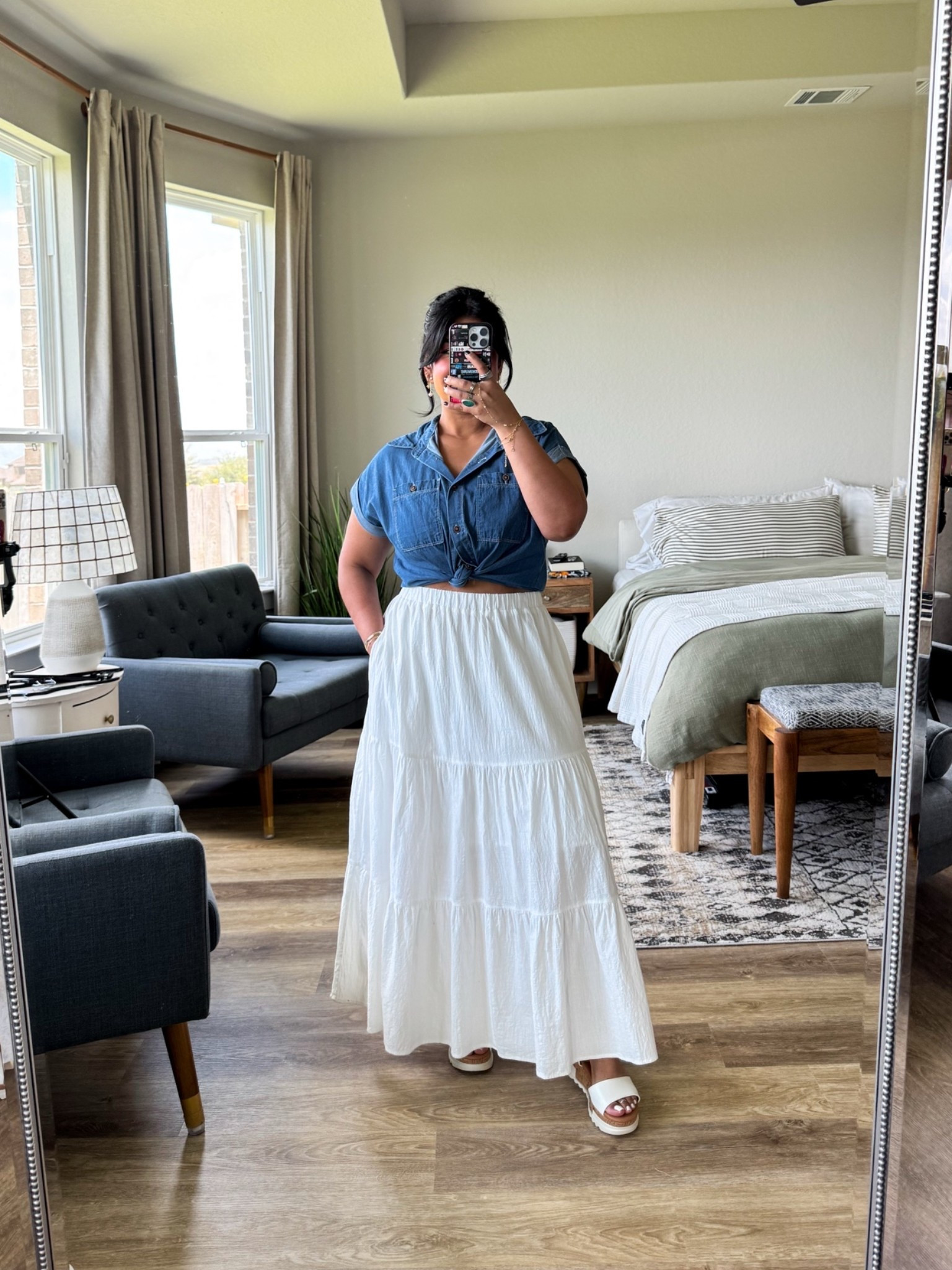 Amazon outfit. I’m 5’1” size 12. // BUTTON UP: wearing a L in shade Blue. Also comes in light blue and black denim, which would both also look great // SKIRT: sized up to an XL because this doesn’t have any stretch // also linking my favorite Cami bras, size up! I’m a 36D and wear a 38.

#LTKPetite #LTKMidsize #LTKOver40