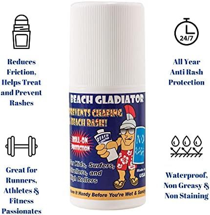 Beach Gladiator Anti Rash & Chafing Roll-On for Chub Rub, Sports Rash & Friction, Kids & Adults, All | Amazon (US)